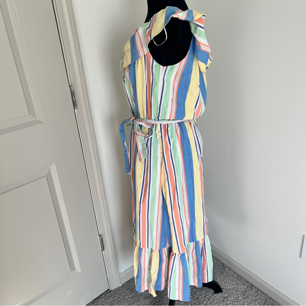 Draper James RSVP Striped Midi Dress Ruffle Neck Tie Waist off the shoulder Sz M - Picture 2 of 6